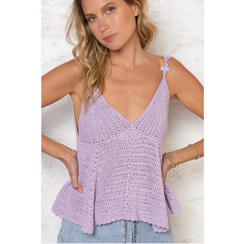 New with Tags Pol Cropped Crochet Stretchy Babydoll Top SZ Small